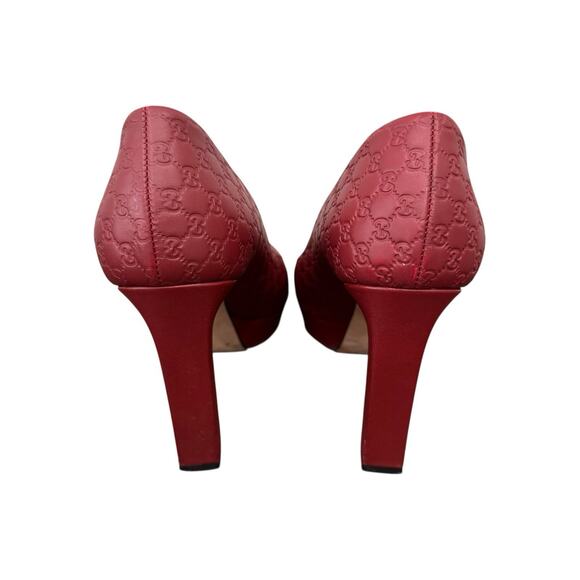Gucci Guccissima Leather GG Pumps Peep Toe Platform Size 37 EU 7 US Burgundy - Picture 7 of 12